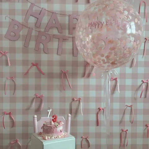 Ensemble de Bannière de Fête d'Anniversaire à Nœud Rose Guirlande de Lettres Joyeux Anniversaire Décoration Murale Fournitures de Fête