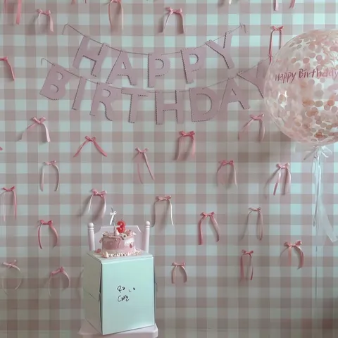 Ensemble de Bannière de Fête d'Anniversaire à Nœud Rose Guirlande de Lettres Joyeux Anniversaire Décoration Murale Fournitures de Fête