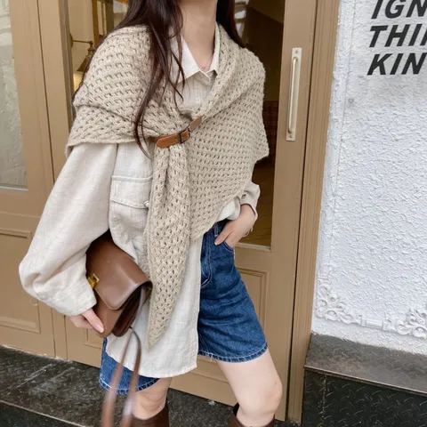 Women Hollow Out Crochet Shawl Triangle Scarf Winter Warm Cape Fashion Knitted Elegant Outerwear Daily Casual Accessories
