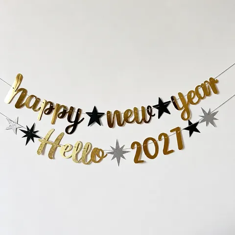 Bannière de Fête du Nouvel An Guirlande de Lettres Paillettes Papier Suspendu