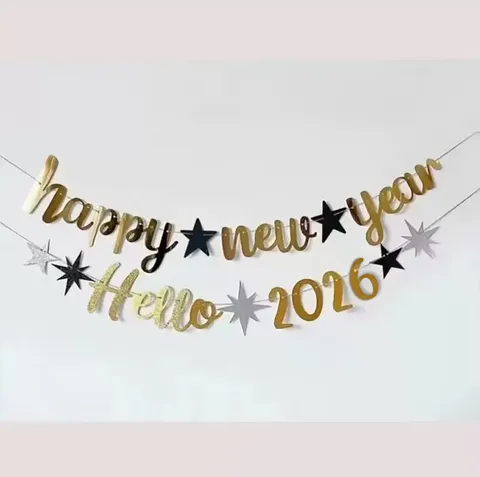 Bannière de Fête du Nouvel An Guirlande de Lettres Paillettes Papier Suspendu
