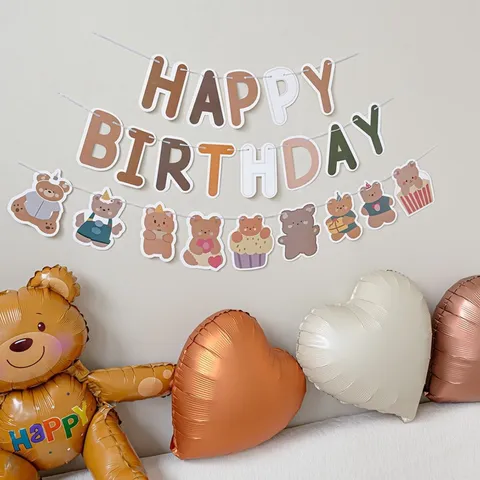 Style INS Ours Joyeux Anniversaire Fête Décoration Bannière Mignonne Guirlande Fanion Papier Enfant Anniversaire