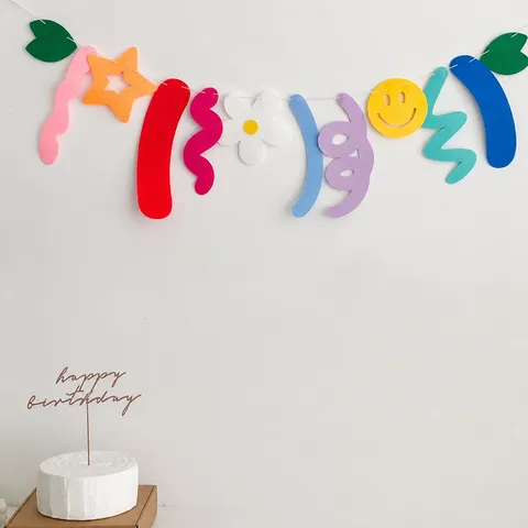 Style Ins Mignon Marguerite Visage Souriant Guirlande Tissu Ornement Suspendu Chambre Enfant Fête Anniversaire Décor Fond Mur