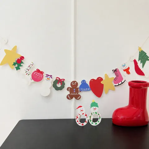 Bannière en Papier Bonhomme de Neige et Pain d'Épices de Noël Décoration de Fond Photo de Fête d'Enfants Articles Festifs