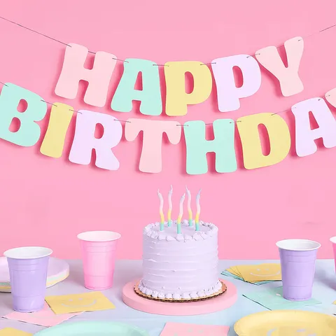 Bannière Guirlande en Papier Pailleté Rose Happy Birthday Avec Nœud Fournitures de Décoration de Fête