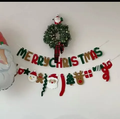 Guirlande Bannière en Feutre de Noël Lettres Père Noël Bonbon Ensemble Décor de Fond de Fête de Vacances Ornements Suspendus