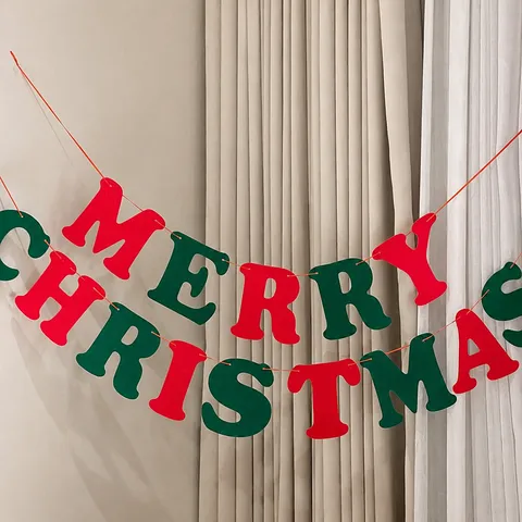Guirlande Bannière en Feutre de Noël Lettres Père Noël Bonbon Ensemble Décor de Fond de Fête de Vacances Ornements Suspendus