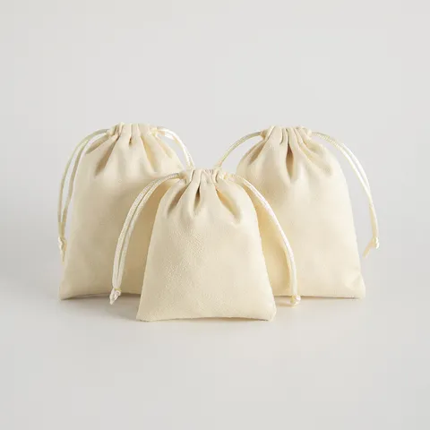 Bolsas de Terciopelo Suave con Cordón para Embalaje de Joyas Pequeñas Bolsas de Regalo para Bodas Almacenamiento de Joyas Beige