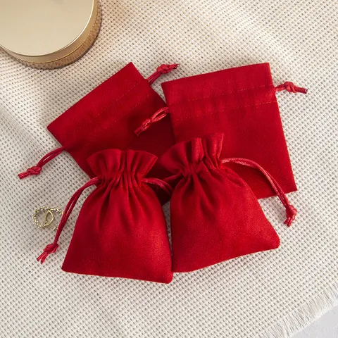 Rote Samt Kordelzugbeutel Weiche Schmuck Geschenkbeutel Weiche Stoff Aufbewahrungsbeutel Für Halskette Anhänger Geschenke Verpackung Hochzeit Feber Taschen