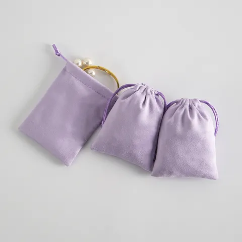 Weicher Flanell Schmuckbeutel Mit Kordelzug Hellviolett Samt Geschenktüte Für Lippenstift Armband Halskette Aufbewahrung Verpackung Zubehör