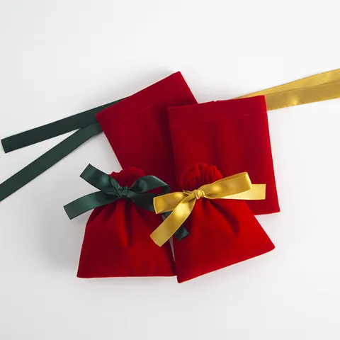 Rote Plüsch Schmuckbeutel Mit Satinband Schleife Kordelzug Geschenktüten Für Hochzeit Festliche Party Verpackung Lagerung Stoffbeutel
