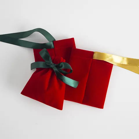 Rote Plüsch Schmuckbeutel Mit Satinband Schleife Kordelzug Geschenktüten Für Hochzeit Festliche Party Verpackung Lagerung Stoffbeutel