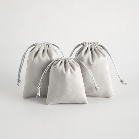 Grauer Samt Kordelzugbeutel Schmuck Geschenktüte Stoff Kleine Verpackungstüte Für Kopfhörer Powerbank Aufbewahrungsbeutel Reise Organizer Koffer