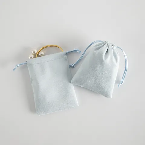 Hellblau Samt Kordelzug Schmuckbeutel Flanell Geschenktüte Für Schmuck Aufbewahrung Verpackung Armband Halskette Party