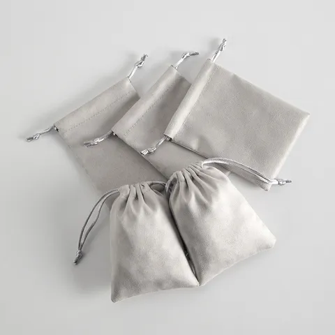 Grauer Samt Kordelzugbeutel Schmuck Geschenktüte Stoff Kleine Verpackungstüte Für Kopfhörer Powerbank Aufbewahrungsbeutel Reise Organizer Koffer