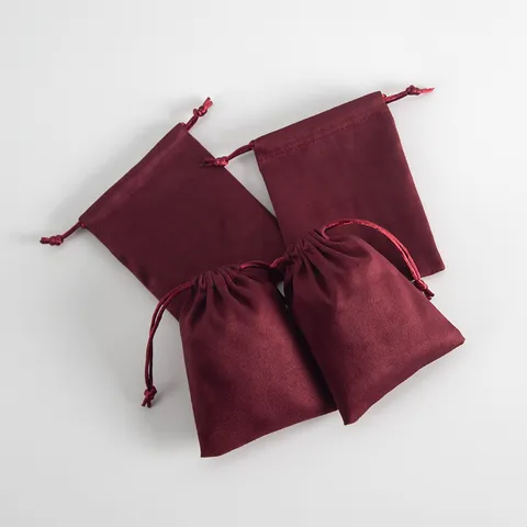 Einfarbig Flanell Kordelzug Beutel Weinrot Stoff Weich Schmuckbeutel Geschenk Verpackung Aufbewahrungstasche Für Hochzeit Party Staubdicht Organisieren Tasche
