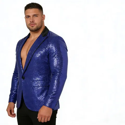 Men's Sequinned Blazer Sparkly Disco Suit Jacket Single Button Lapel Party Prom Stage Outerwear Polyester