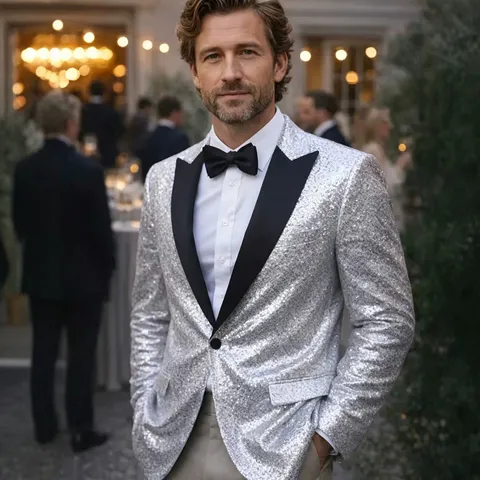 Men's Sequin Suit Jacket Slim Fit Shiny Glitter Blazer For Stage Performance Nightclub Party Prom Host Costume