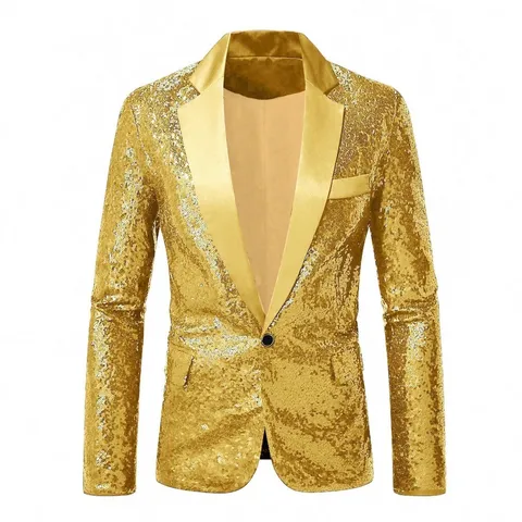 Veste de Costume Pailletée en Polyester pour Hommes Blazer de Performance Scintillant Col Revers Un Bouton pour Fête de Scène