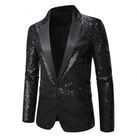 Veste de Costume Pailletée en Polyester pour Hommes Blazer de Performance Scintillant Col Revers Un Bouton pour Fête de Scène