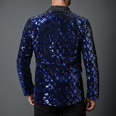 Men's Peak Lapel Sequin Suit Jacket Slim Fit Diamond Pattern Blazer For Stage Banquet Party Prom Formal Wear