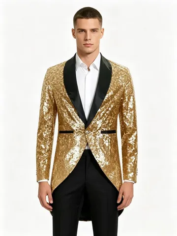 Hommes Médiéval Vintage Paillettes Queue-de-pie Veste Manches Longues Performance de Scène Costume Tuxedo Fête Polyester