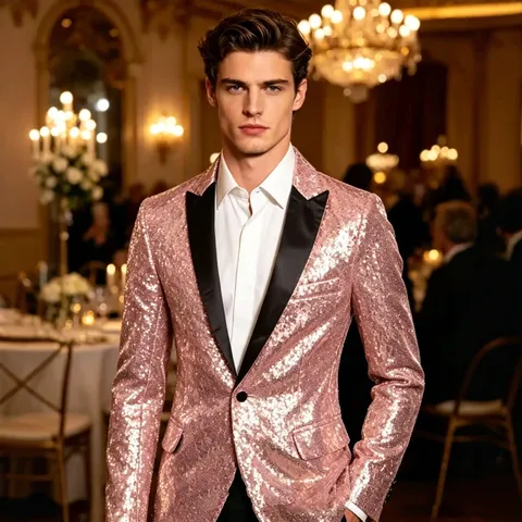 Men S Sparkling Sequin Suit Jacket Casual Long Sleeve Single Button Blazer For Stage Performance Party Nightclub