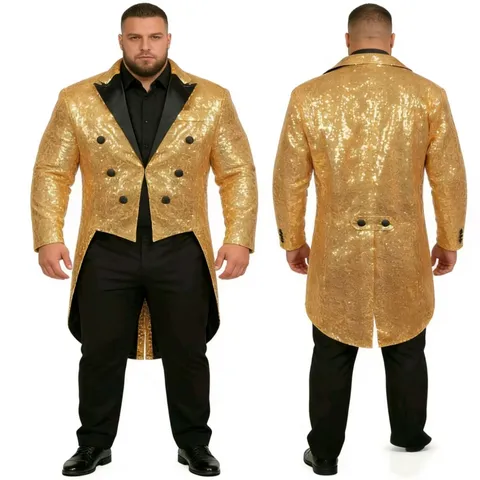 Chaqueta Blazer de Esmoquin con Lentejuelas para Hombre Abrigo de Traje Cruzado para Banquete Fiesta