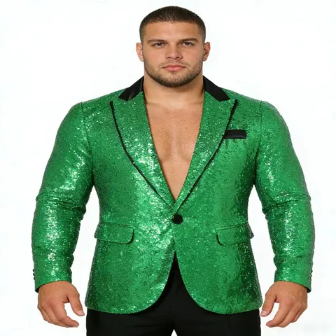 Men's Sequinned Blazer Sparkly Disco Suit Jacket Single Button Lapel Party Prom Stage Outerwear Polyester
