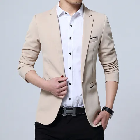 Men Casual Slim Fit Solid Color Blazer Single Button Lapel Suit Jacket Spring Business Outerwear Top
