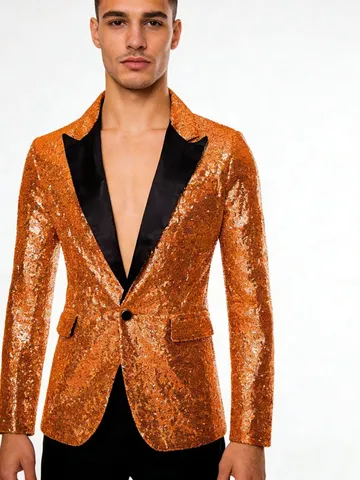 Chaqueta de Traje con Lentejuelas para Hombre Un Botón Solapa Blazer Brillante para Actuación Fiesta