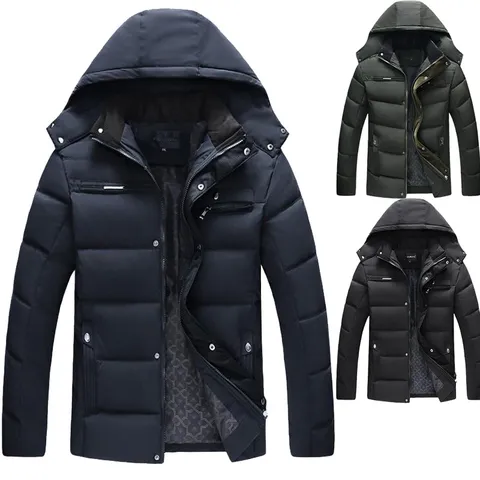 Herren Winter Verdickte Mit Kapuze Pufferjacke Lässig Warm Fleecegefüttert Reißverschluss Mantel