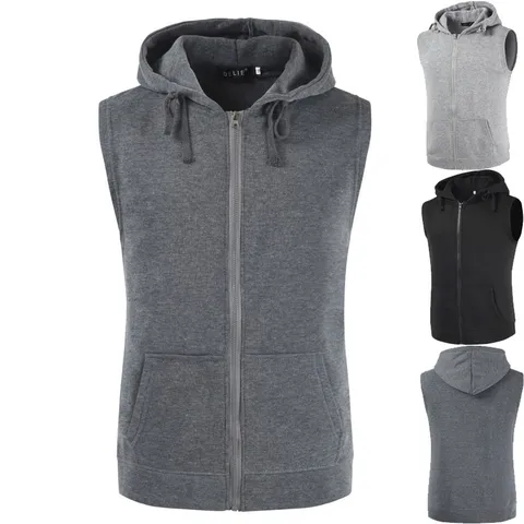 Men's Fleece Lined Hooded Vest Winter Casual Stand Collar Full Zip Sleeveless Jacket Outerwear Cotton Blend