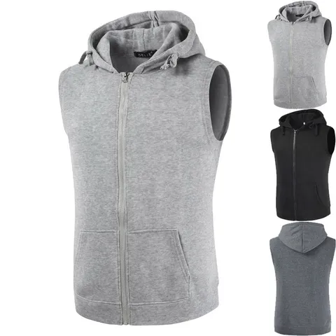 Men's Fleece Lined Hooded Vest Winter Casual Stand Collar Full Zip Sleeveless Jacket Outerwear Cotton Blend