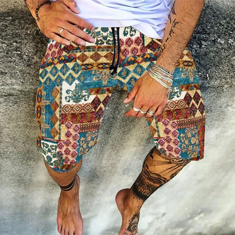 Men's Casual Summer Printed Straight Shorts Loose Fit Beach Shorts