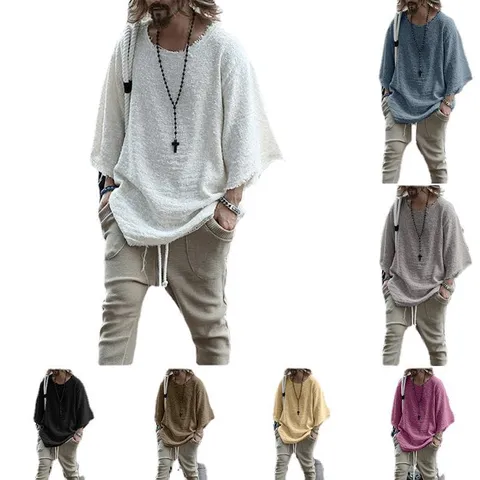 Herren Casual Langarm T-Shirt Lockerer Schnitt Einfarbig Rundhals Pullover Basic Tägliches Top