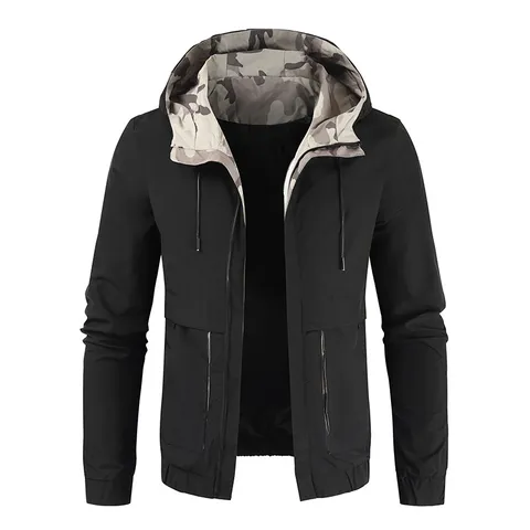 Men Casual Hooded Jacket Spring Autumn Lightweight Windbreaker With Large Pockets And Camouflage Lining
