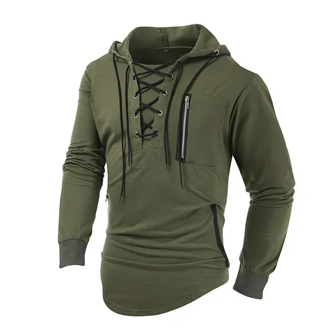 Men Casual Cotton Blend Hoodie Long Sleeve Solid Color Zipper Pocket Hooded Sweatshirt Streetwear Sportswear