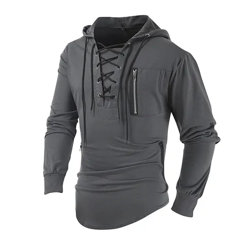 Men Casual Cotton Blend Hoodie Long Sleeve Solid Color Zipper Pocket Hooded Sweatshirt Streetwear Sportswear