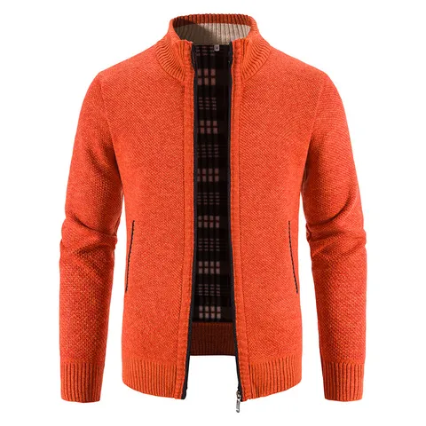 Cardigan en Tricot Doublé Polaire pour Hommes Col Montant Fermeture Éclair Pull Veste Chaud Tricot en Polyester Automne Hiver