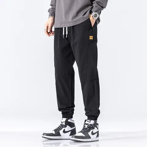 Men's Casual Cargo Jogger Pants High Stretch Bamboo Fiber Rabbit Hair Solid Color Loose Harem Trousers Fall Fashion Bottoms