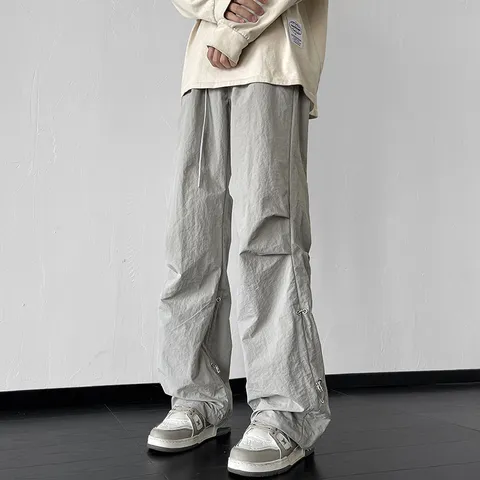 Pantalones Cargo de Paracaídas Unisex Streetwear Oversize con Cordón Pantalones Holgados Hombre Mujer Casuales de Pierna Ancha