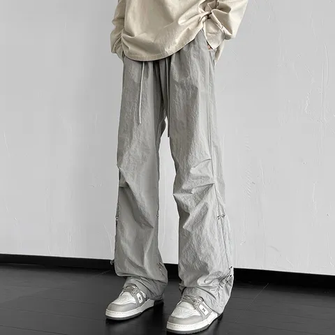 Pantalones Cargo de Paracaídas Unisex Streetwear Oversize con Cordón Pantalones Holgados Hombre Mujer Casuales de Pierna Ancha