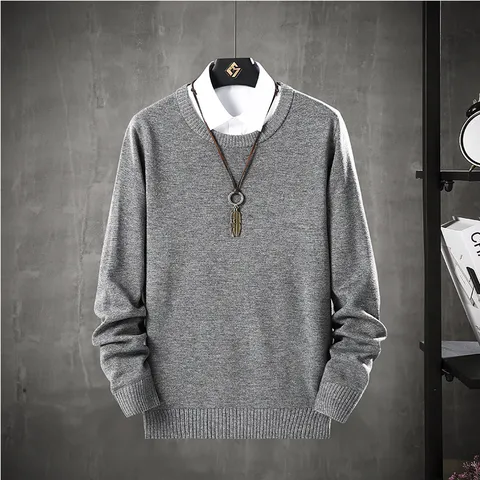 Men Casual Crew Neck Knitted Sweater Thin Solid Color Long Sleeve Korean Style Pullover Top Soft Autumn Knitwear For Youth
