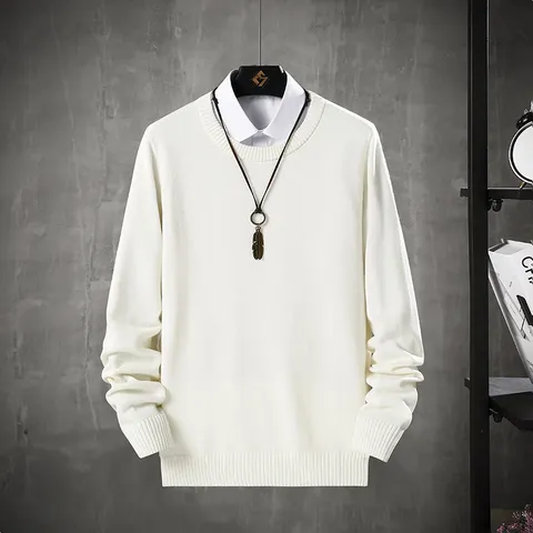 Men Casual Crew Neck Knitted Sweater Thin Solid Color Long Sleeve Korean Style Pullover Top Soft Autumn Knitwear For Youth