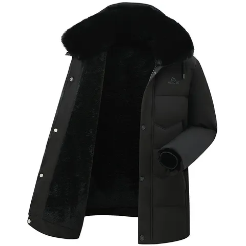 Men's Plus Size Hooded Down Parka Jacket Casual Mid-length Grey Goose Down Outerwear Windproof Warm Winter Coat For Men