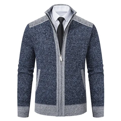 Veste Cardigan en Maille Décontractée pour Hommes Col Montant Fermeture Éclair Pull Épais Vêtements d'Extérieur Tricot d'Automne Top