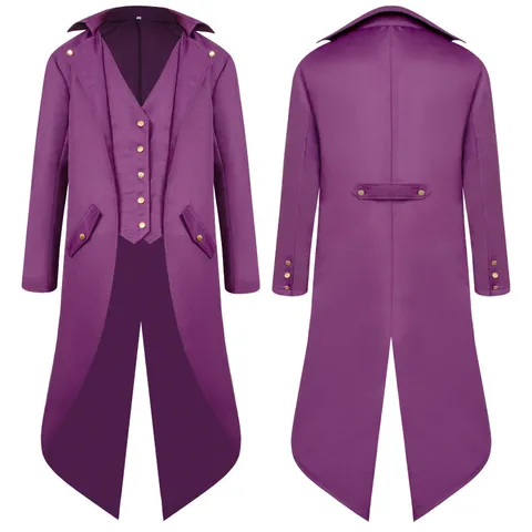 Vintage Medieval Steampunk Tailcoat For Men Gothic Victorian Swallowtail Jacket Button Up Halloween Cosplay Party Outfit