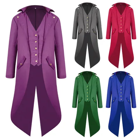 Vintage Medieval Steampunk Tailcoat For Men Gothic Victorian Swallowtail Jacket Button Up Halloween Cosplay Party Outfit