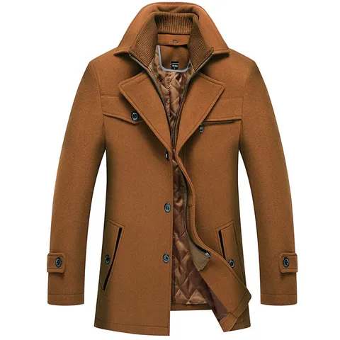 Men Winter Wool Blend Trench Coat Thickened Double Collar Lapel Long Jacket Business Casual Overcoat Outerwear